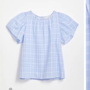 Loft plaid shirred button back top